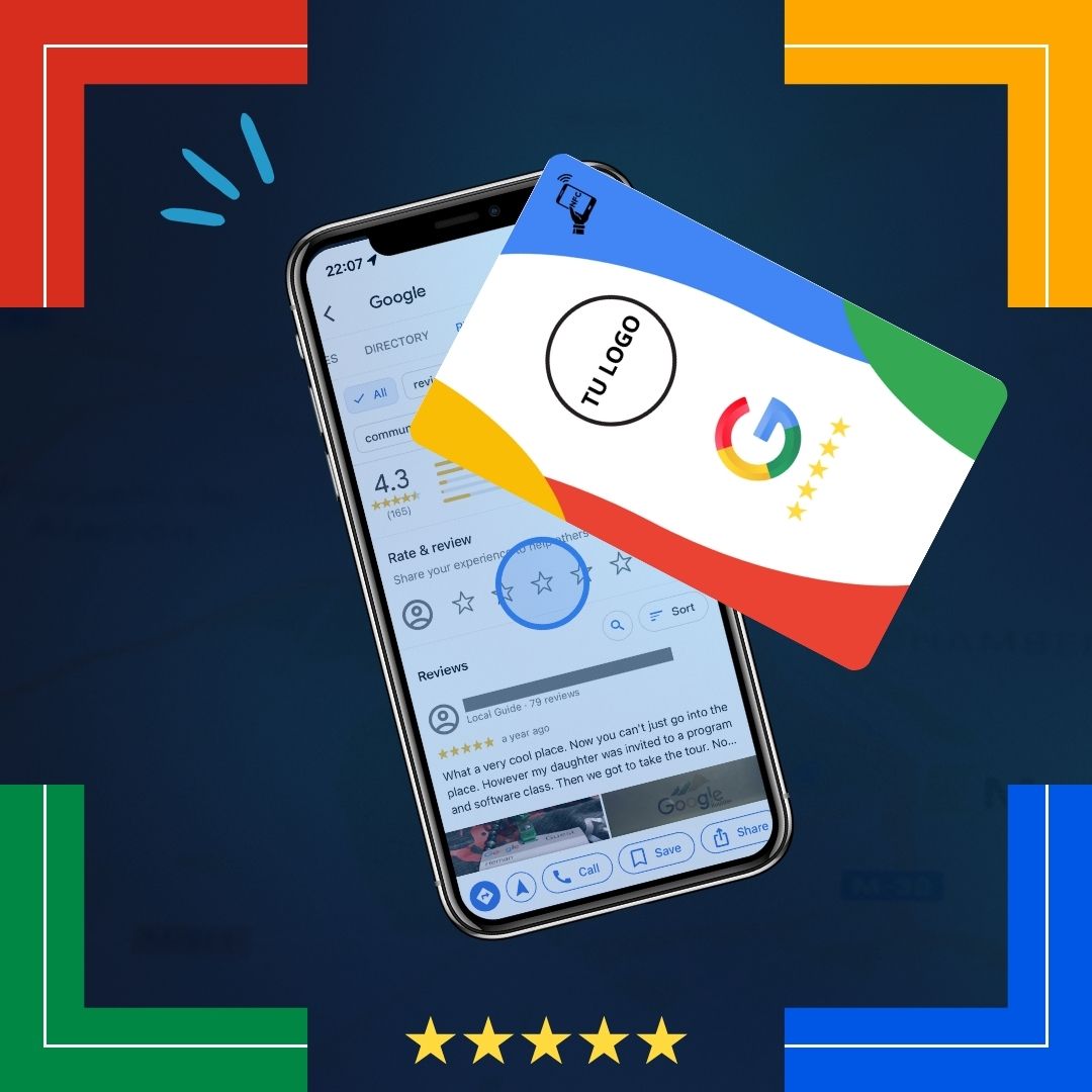 Tarjeta NFC para google reviews con diseño personalizado (Plastico)