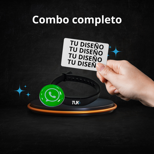 Combo Tarjeta NFC personalizada + Pulsera + Sticker + Tarjeta de presentación virtual.