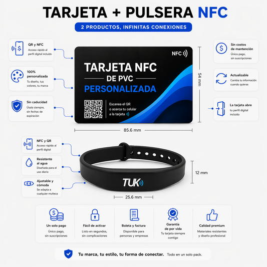 Combo Tarjeta NFC personalizada + Pulsera NFC + Tarjeta de presentación virtual