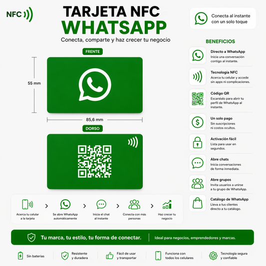 Tarjeta NFC para compartir Whatsapp via NFC y QR (Diseño de la foto)