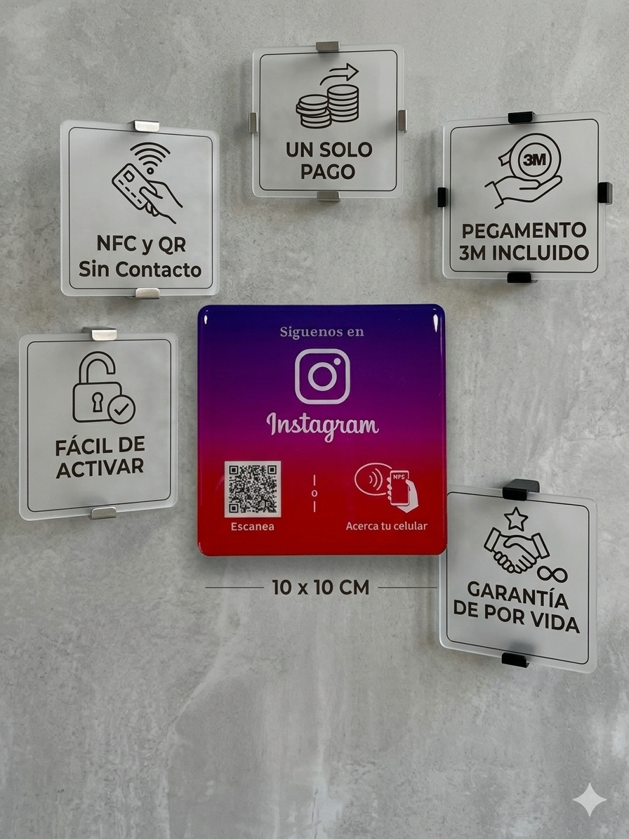 Placa NFC para perfil de instagram con pegamento (Diseño de la foto)