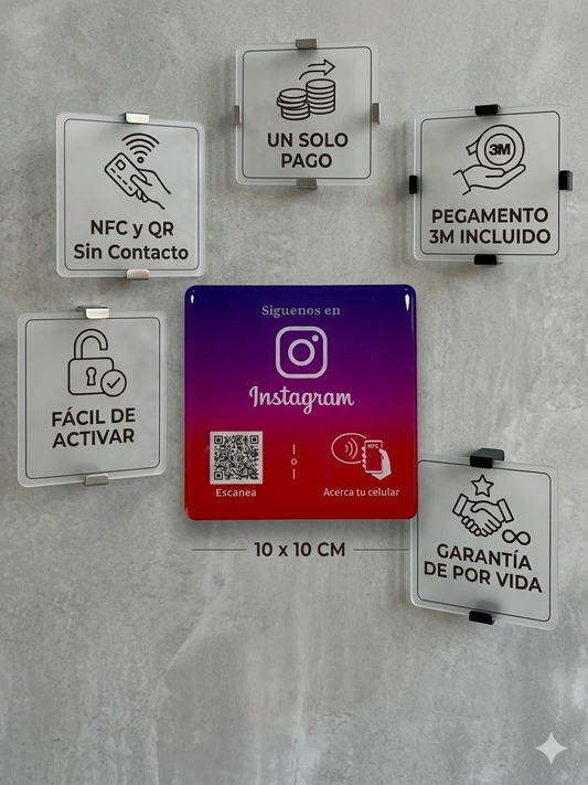 Placa NFC para perfil de instagram con pegamento (Diseño de la foto)
