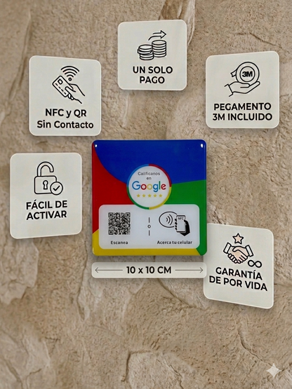 Placa NFC para reseñas de google con pegamento (Diseño de la foto)