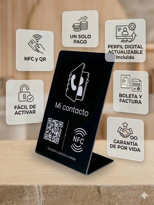 Acrilico NFC para compartir contacto + perfil digital ( Diseño tal cual la foto )