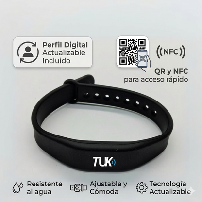 Pulsera NFC y QR  / diseño TUK (Diseño de la foto) + tarjeta de presentación virtual