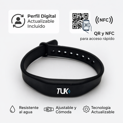 Pulsera NFC y QR  / diseño TUK (Diseño de la foto) + tarjeta de presentación virtual