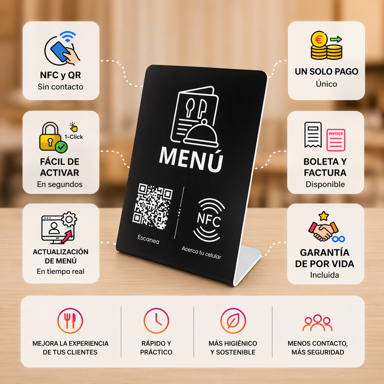 Acrilico NFC para compartir menú (Diseño tal cual la foto)