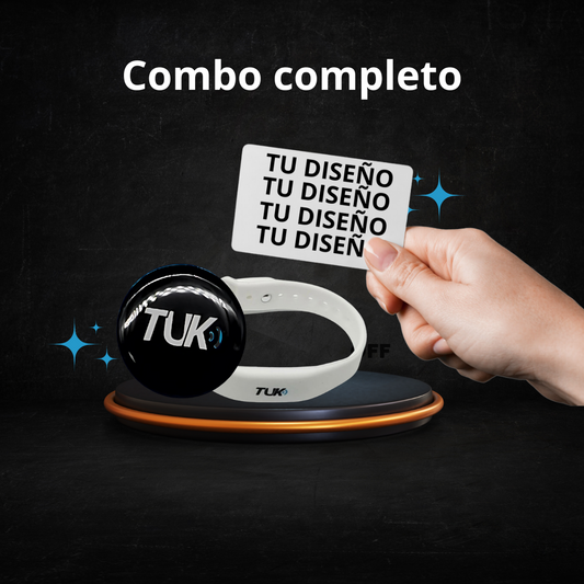 Combo Tarjeta NFC personalizada + Pulsera + Sticker + Tarjeta de presentación virtual.