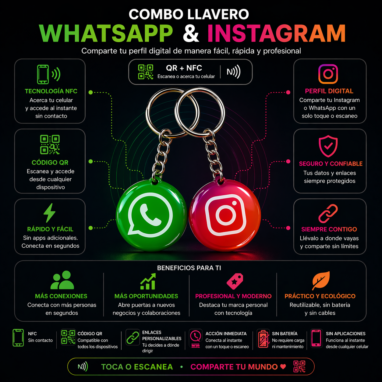 Combo Llavero NFC Instagram + Whatsapp