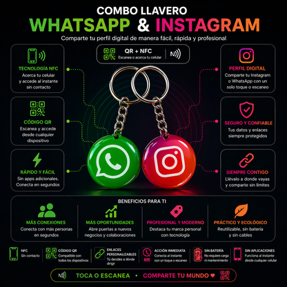 Combo Llavero NFC Instagram + Whatsapp