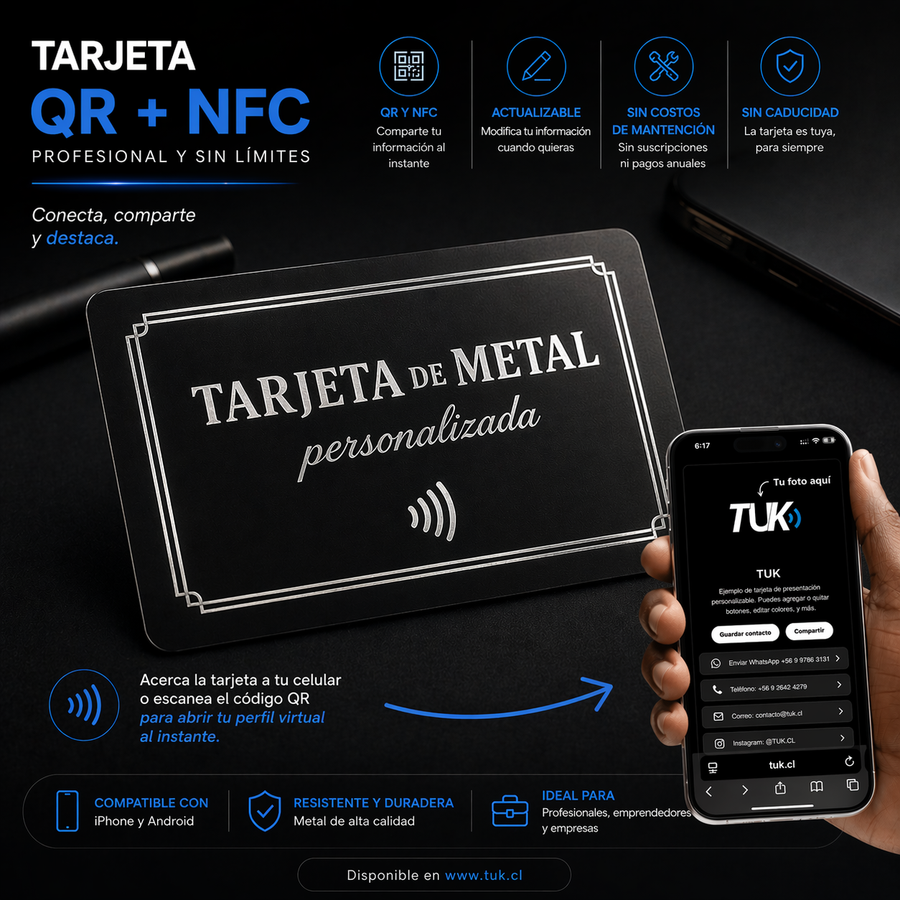 Tarjeta NFC de metal personalizada con grabado laser + Tarjeta de presentación virtual