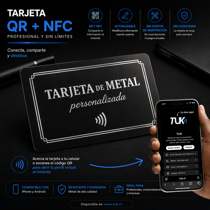 Tarjeta NFC de metal personalizada por grabado laser + Tarjeta de presentación virtual