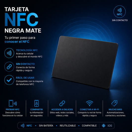 Tarjeta NFC negra Mate 1 UNIDAD sin diseño.