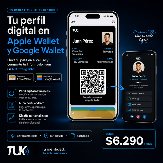 Tarjeta de presentación digital con link y QR descargable en Apple y Google wallet